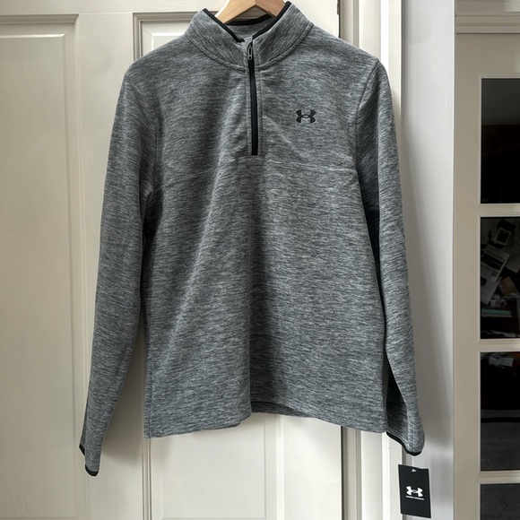 YXL Under Armour 1/4 Zip Gray/Black Mock Neck Fleece - Picture 1 of 4